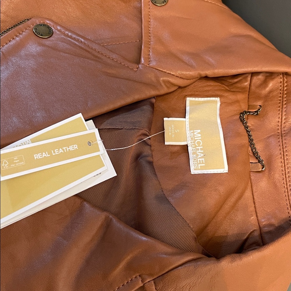 Michael Kors Tan Leather Jacket - Picture 4 of 6